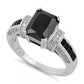 Melchior Jewellery sterling silver black cz ring with large square black stone and small clear stones