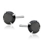 Sentiell sterling silver black stud earrings with round faceted black stones in four-prong setting