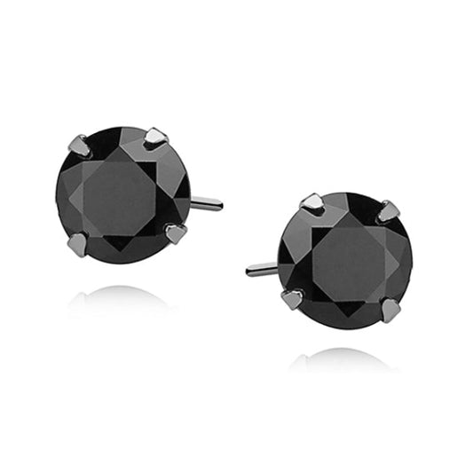 Sentiell sterling silver black stud earrings with round faceted black stones for women