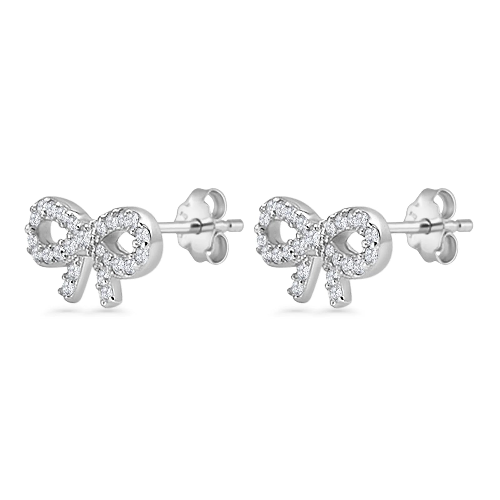 Sterling silver bow earrings by Melchior Jewellery featuring sparkling clear crystals on delicate bow design
