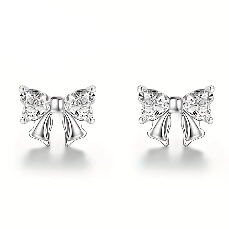 Melchior Jewellery sterling silver bow stud earrings with crystal detail for women