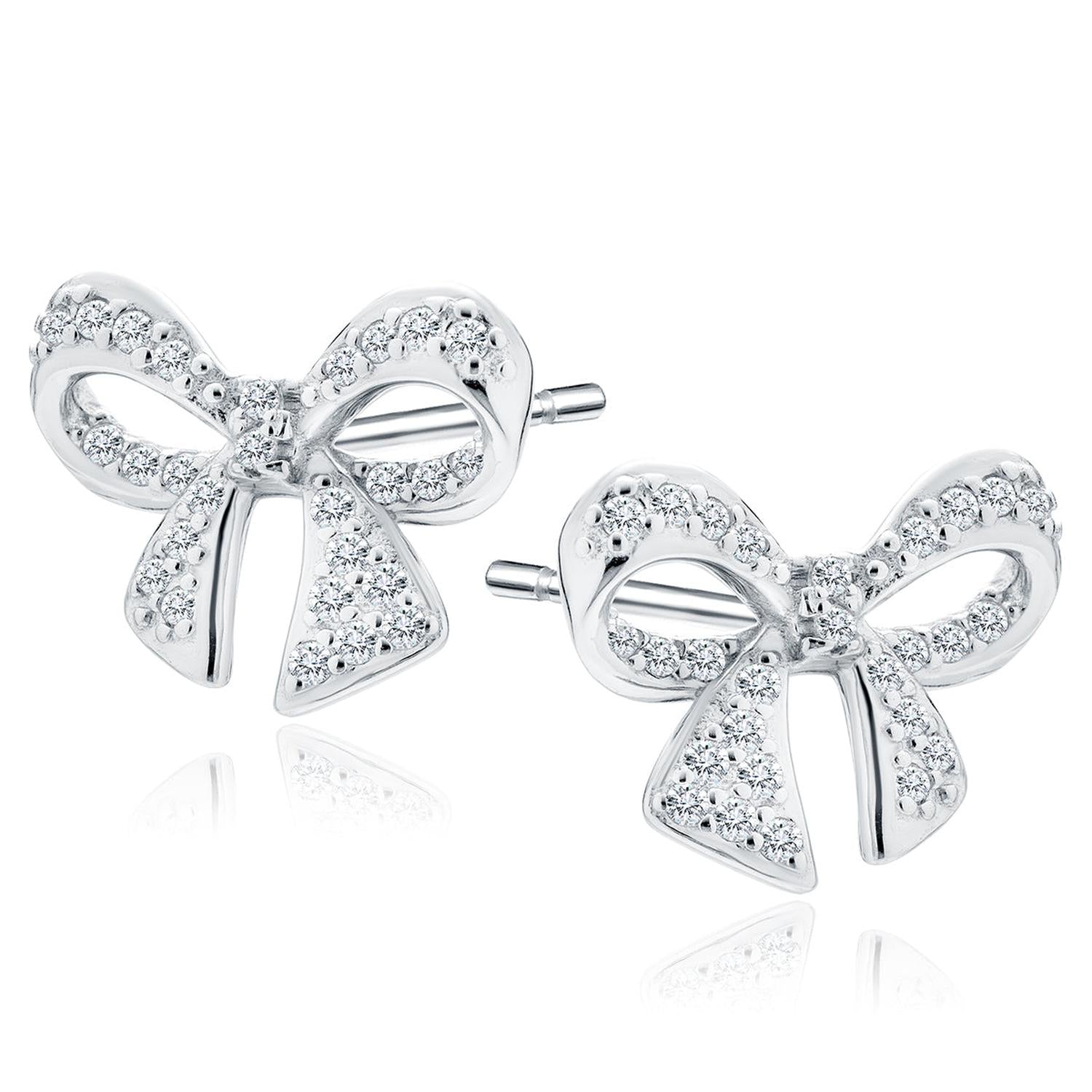 Sentiell sterling silver bow stud earrings with sparkling crystals for women