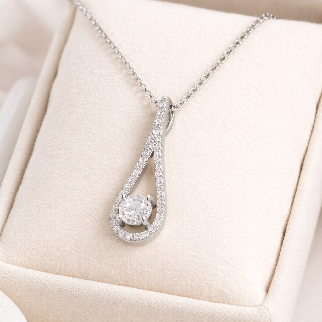 Sterling Silver Bridal Unity Teardrop Necklace with sparkling stones on delicate chain by Melchior Jewellery