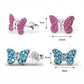 Melchior Jewellery sterling silver butterfly earrings for kids with pink and blue crystal designs