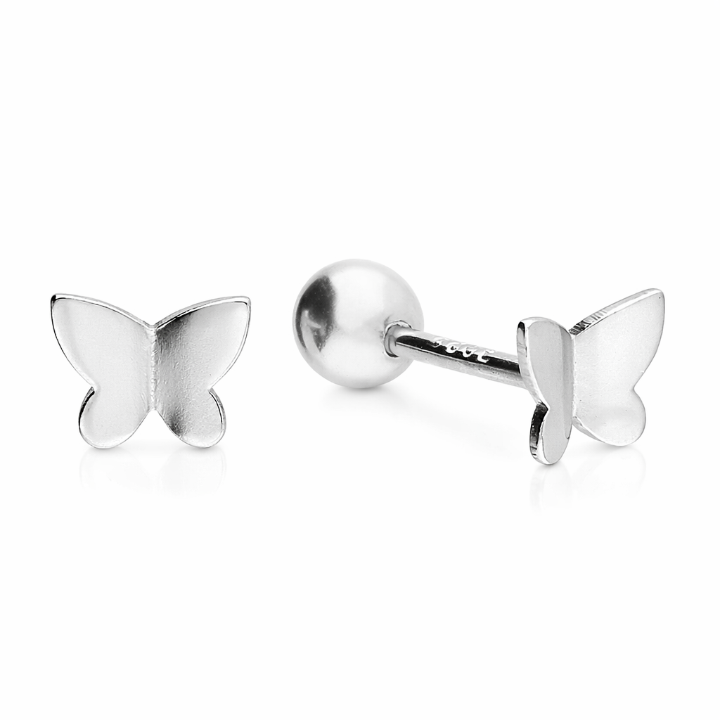 Melchior Jewellery sterling silver butterfly earrings with polished smooth surface and secure ball back studs