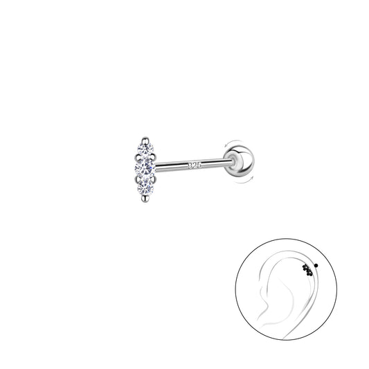 Melchior Jewellery sterling silver cartilage stud with three clear gemstones for ear piercing