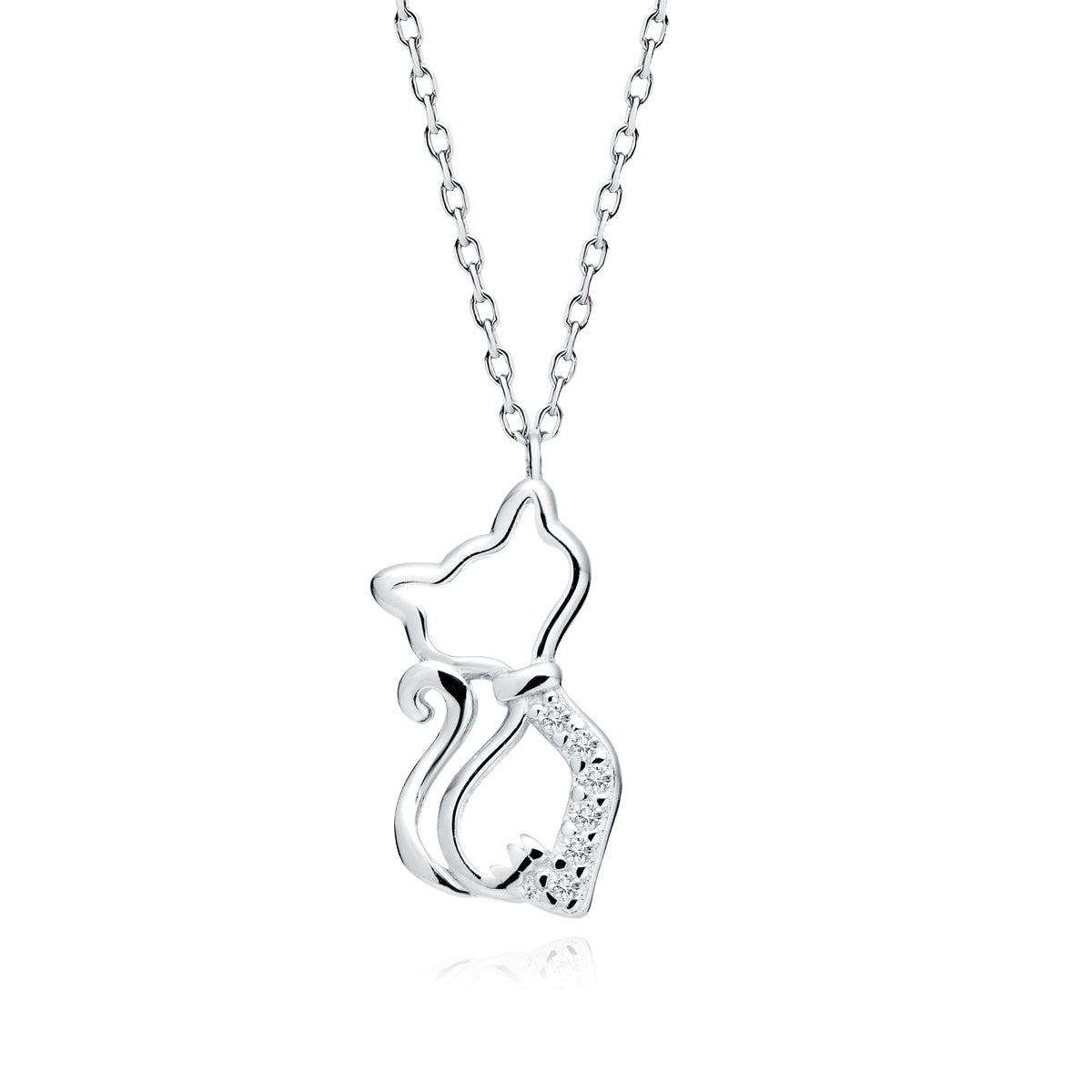 Sentiell sterling silver cat pendant necklace with delicate chain and crystal accents