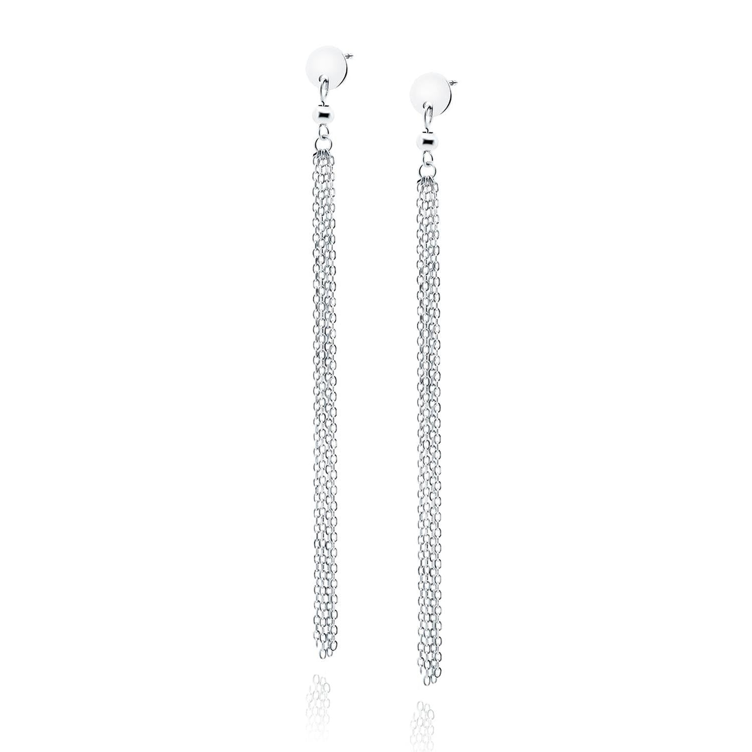 Sterling silver chain drop earrings for women by Melchior Jewellery with long delicate silver chains