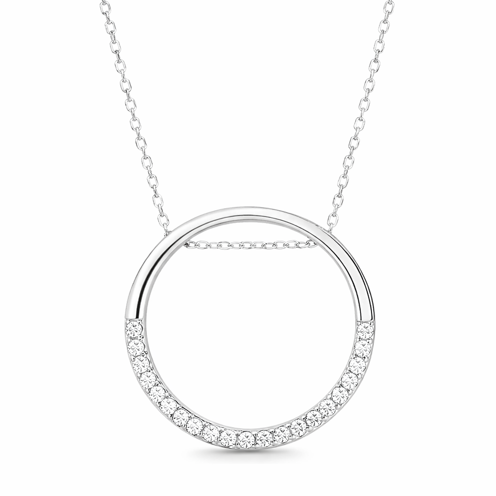 Melchior Jewellery sterling silver circle necklace with sparkling crystal embellishments on a delicate chain