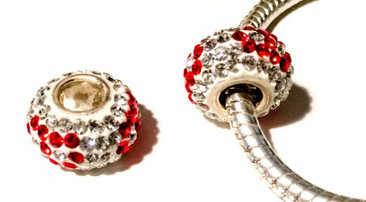 Melchior Jewellery sterling silver crystal charm bead with red and clear crystals on a silver bracelet
