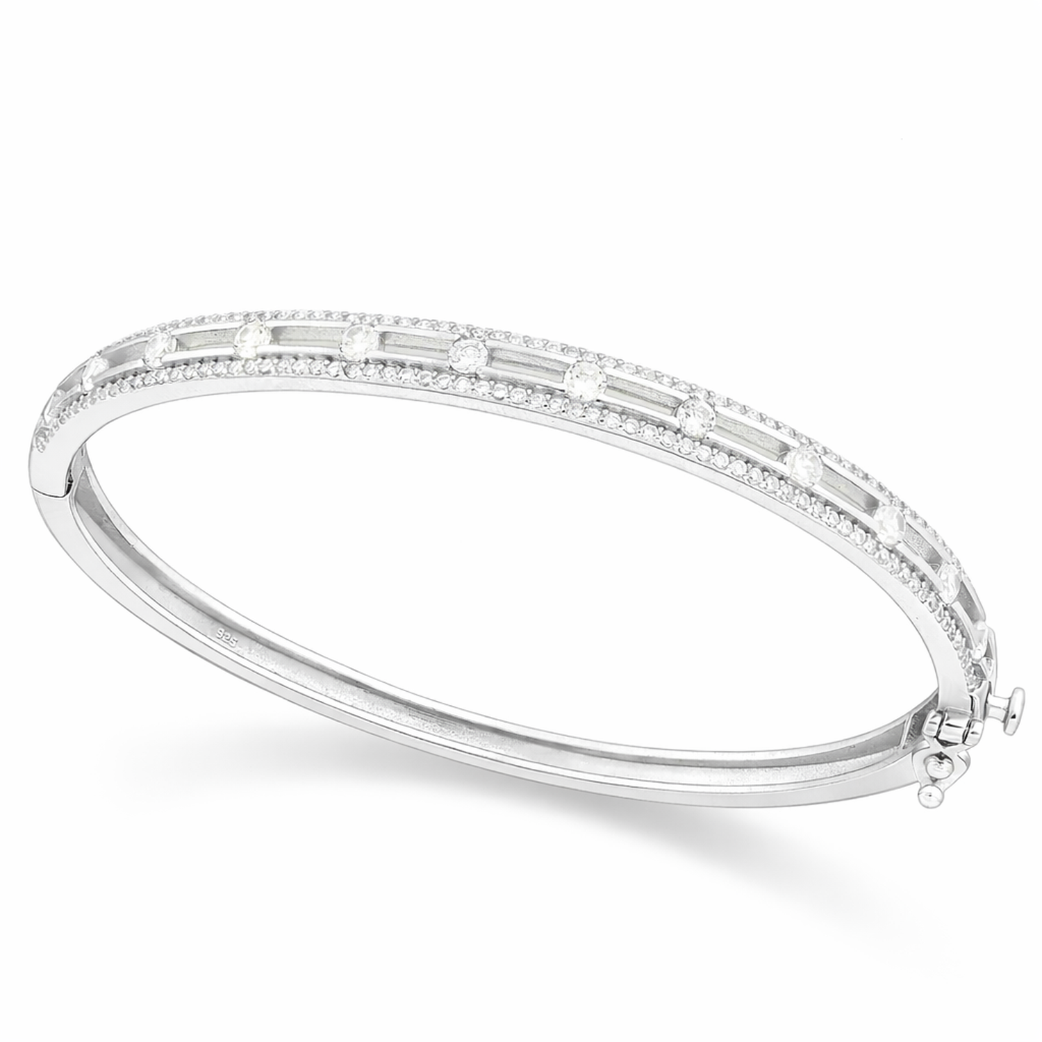 Melchior Jewellery sterling silver cubic zirconia bangle with elegant rectangular and round stones