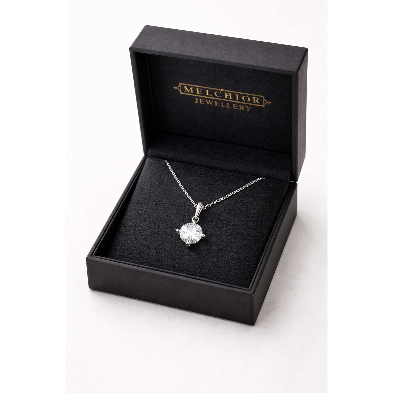 Sterling silver cubic zirconia necklace by Melchior Jewellery in elegant black gift box