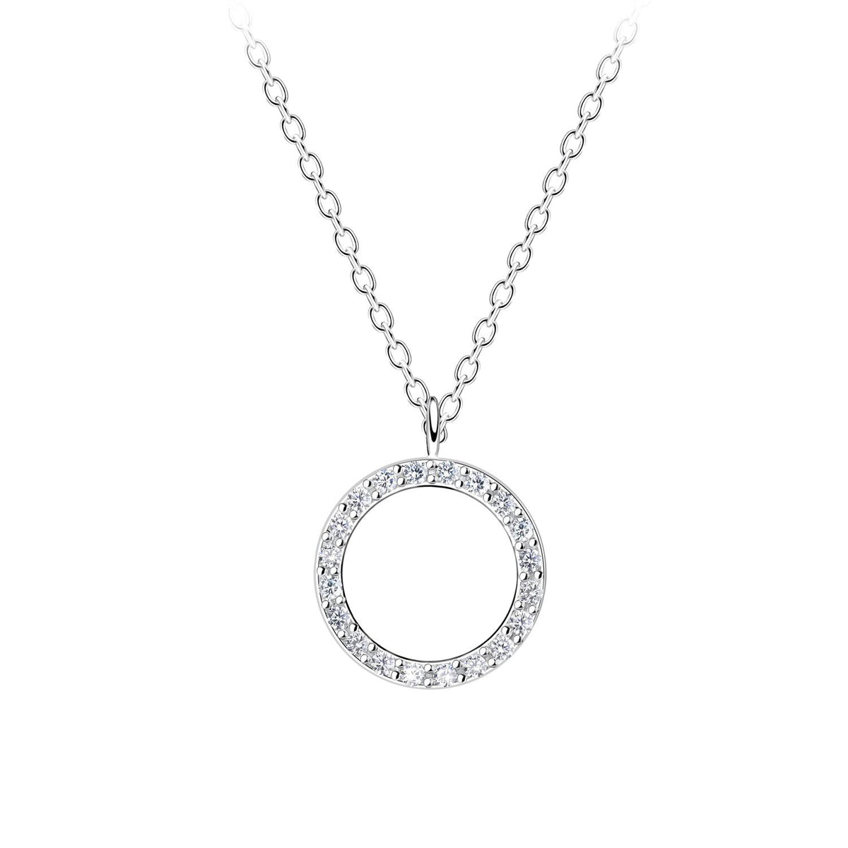 Sterling silver CZ circle necklace with sparkling cubic zirconia stones