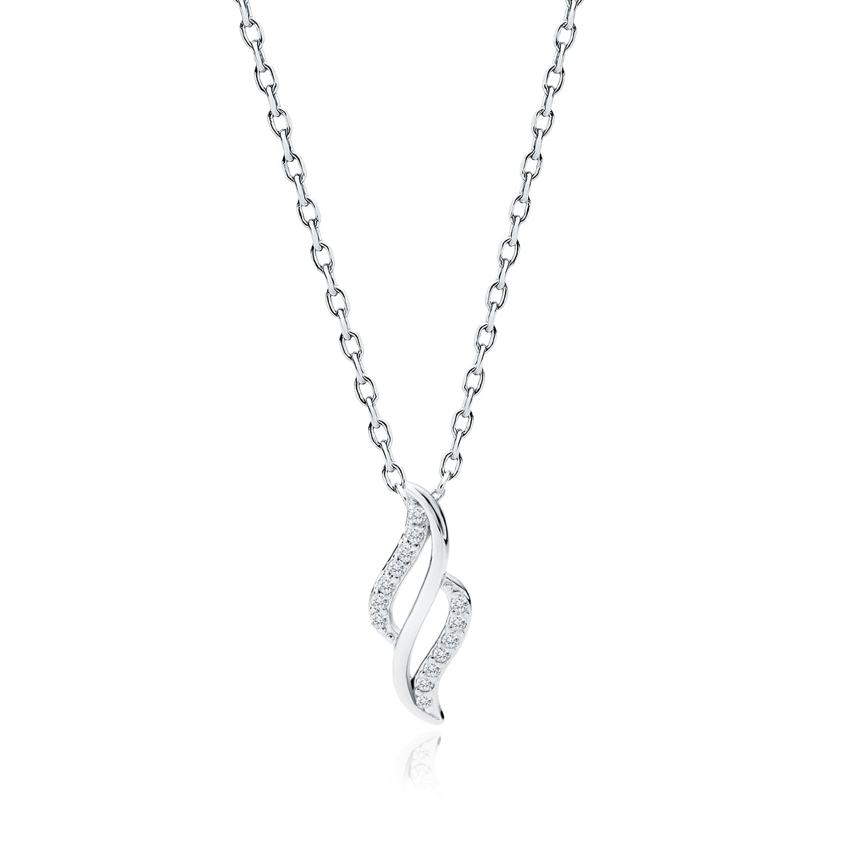 Sentiell sterling silver cubic zirconia necklace with twisted pendant on delicate chain