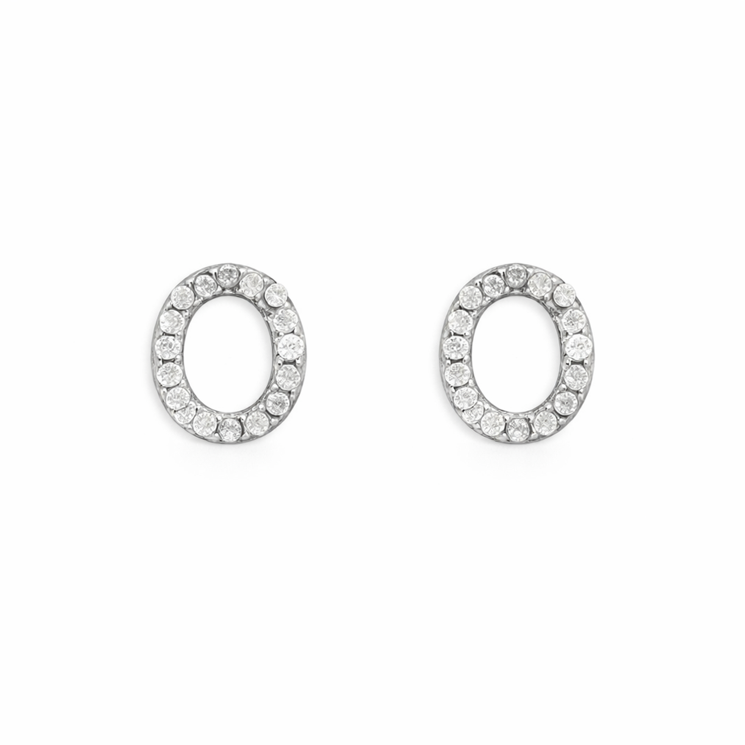 Melchior Jewellery sterling silver CZ letter O stud earrings with clear sparkling cubic zirconia stones
