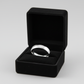Sterling silver d shape wedding ring displayed in black velvet ring box by Melchior Jewellery
