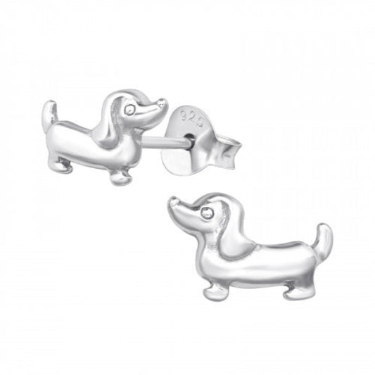 Melchior Jewellery sterling silver dachshund earrings with detailed dog design and secure backings