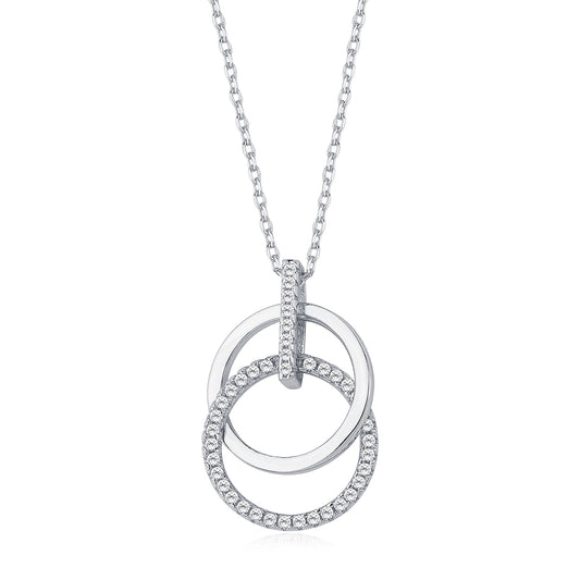 Melchior Jewellery sterling silver double circle necklace with sparkling crystal accents on chain