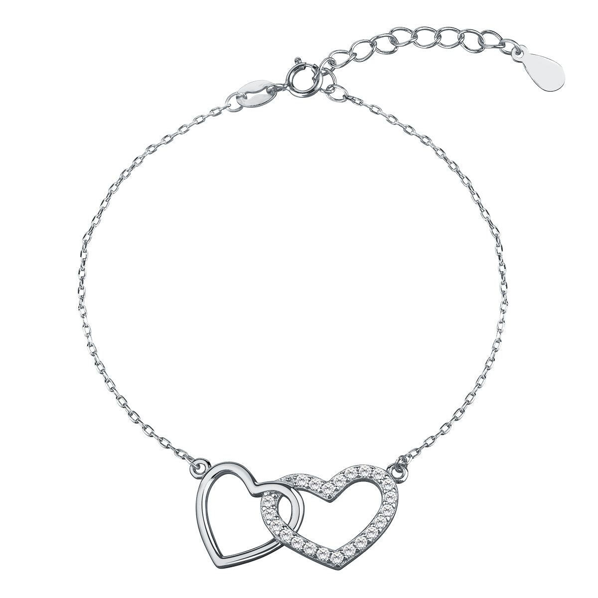 Sentiell sterling silver double heart bracelet for women with delicate chain and crystal accents