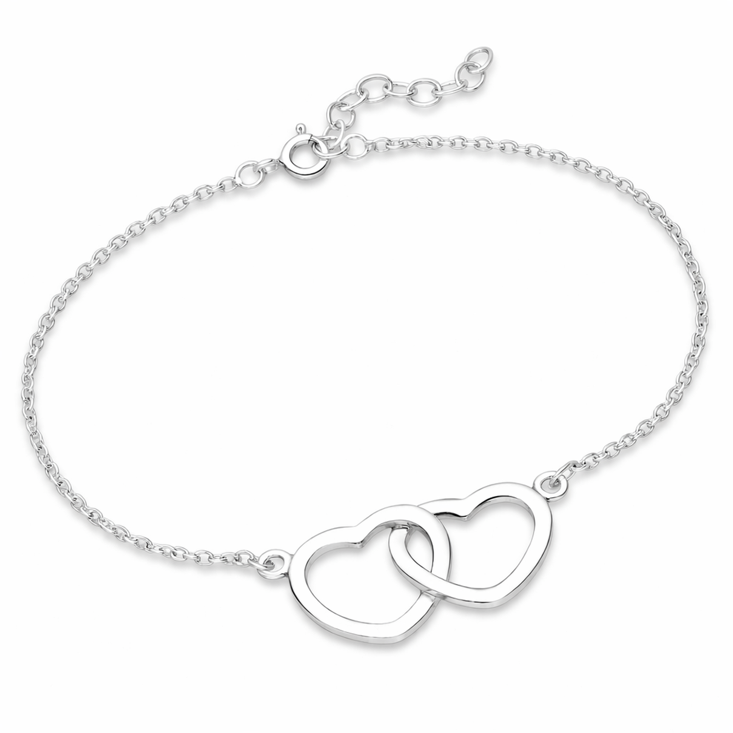 Melchior Jewellery sterling silver double heart bracelet with delicate chain for women