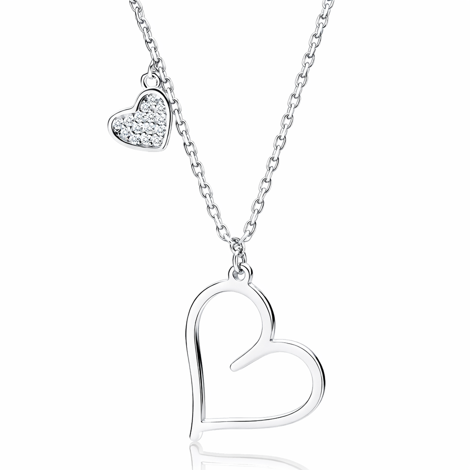 Melchior Jewellery sterling silver double heart necklace with delicate chain and sparkling charm