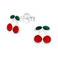 Melchior Jewellery cherry design sterling silver earrings for girls with red and green enamel