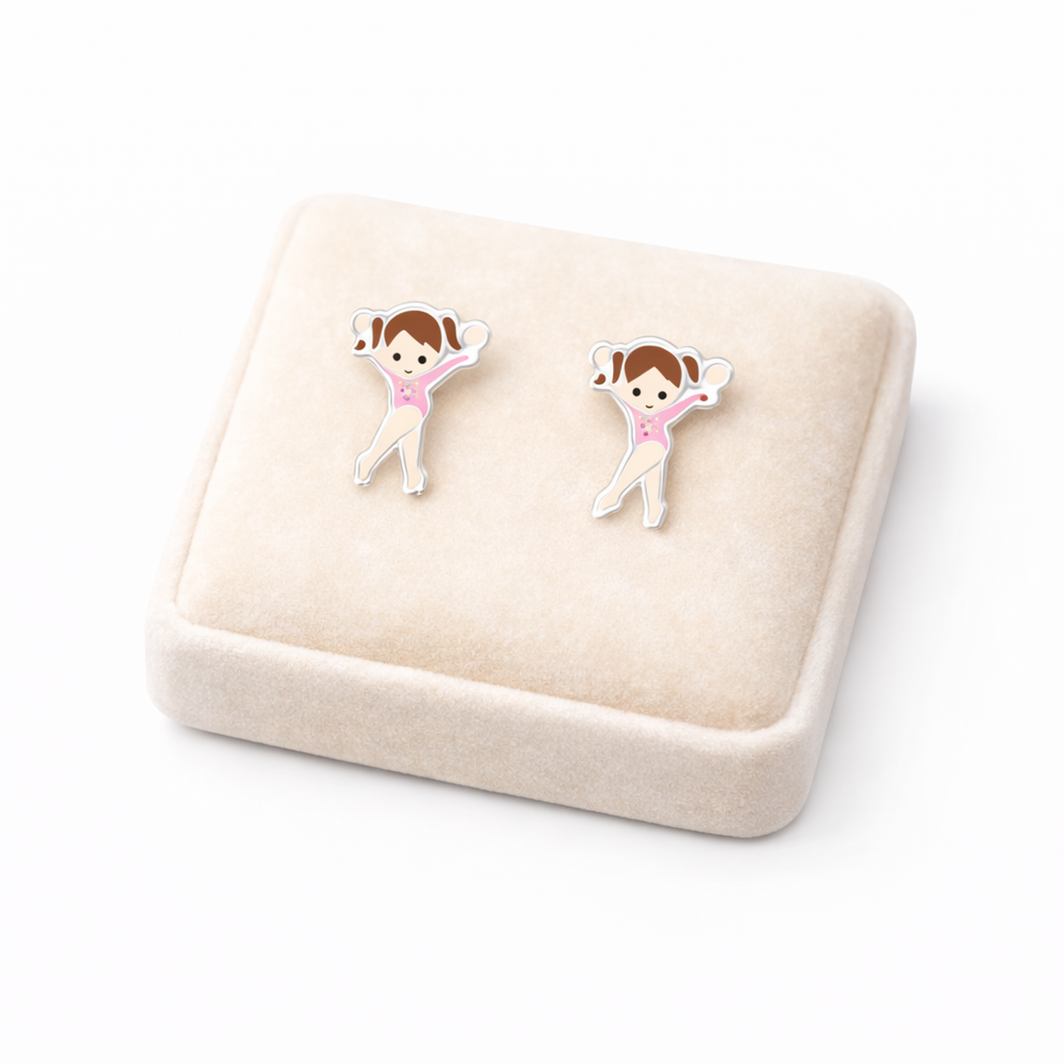 Melchior Jewellery sterling silver earrings for little girls with cute gymnast design in pink leotard