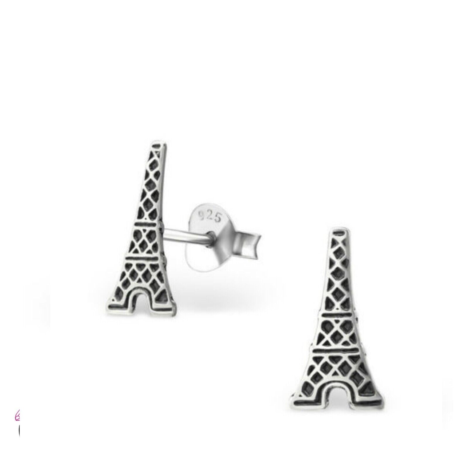 Melchior Jewellery sterling silver Eiffel Tower earrings with detailed lattice design and stud backs