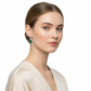 Melchior Jewellery sterling silver emerald drop earrings worn by woman with neutral make-up and cream blouse