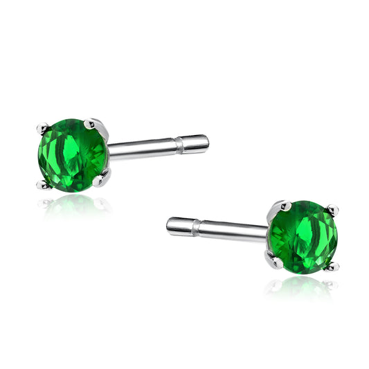 Sentiell sterling silver emerald green stud earrings with round gemstones for women