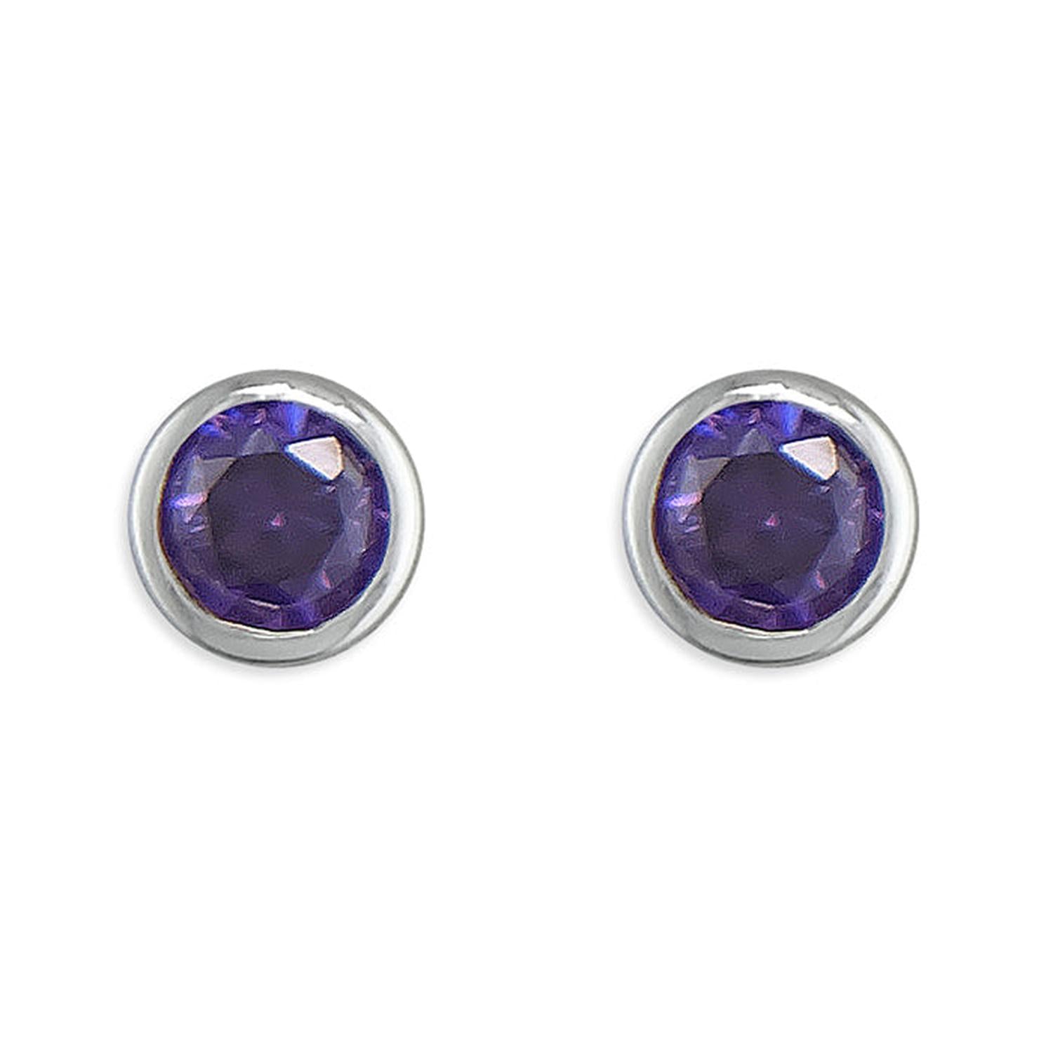 Melchior Jewellery sterling silver February birthstone earrings with round purple amethyst stones