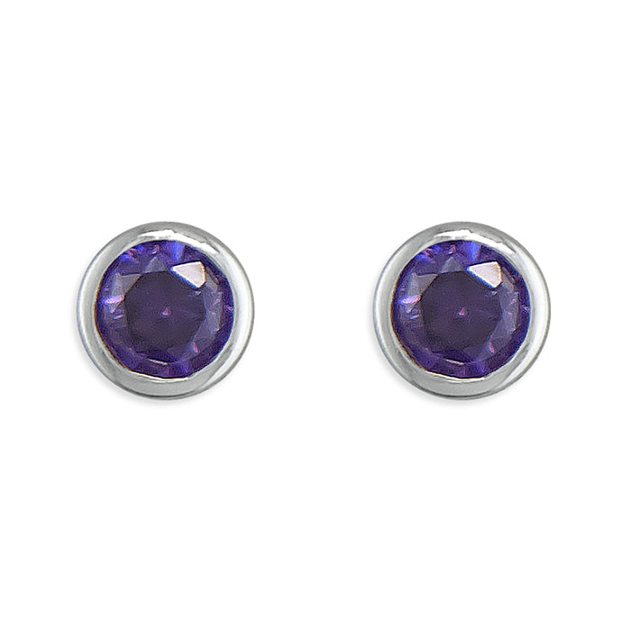 Melchior Jewellery sterling silver February birthstone earrings with round purple amethyst stones