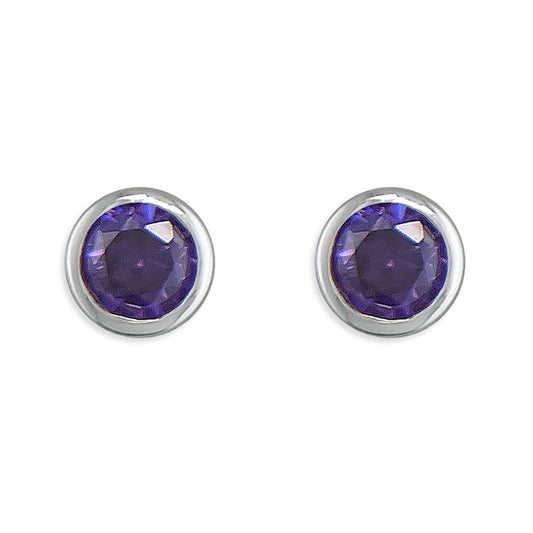 Melchior Jewellery sterling silver February birthstone earrings with round purple amethyst stones