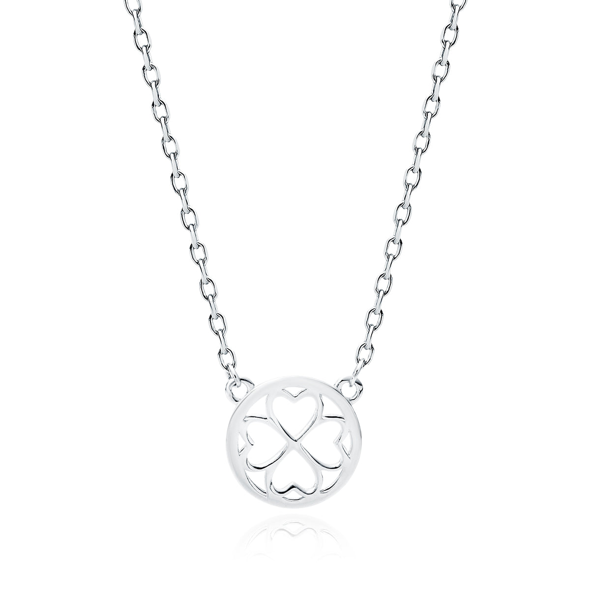 Sterling silver four leaf clover necklace from Melchior Jewellery with delicate chain and heart-shaped leaves