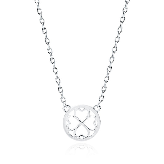 Sterling silver four leaf clover necklace from Melchior Jewellery with delicate chain and heart-shaped leaves