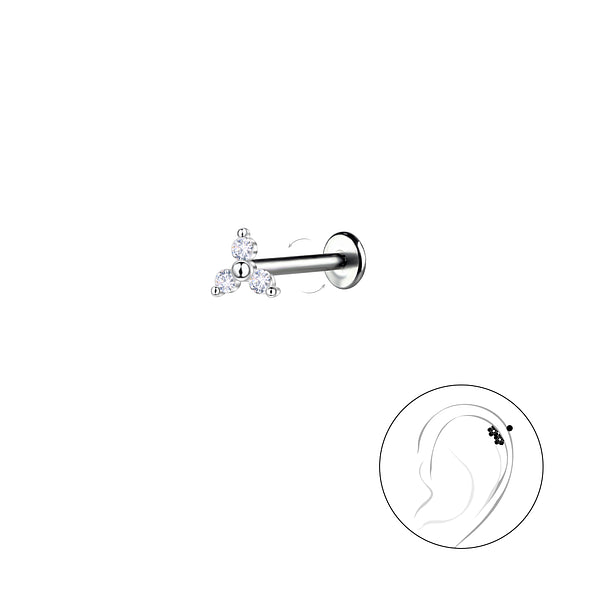 Sterling silver geometric labret stud body jewellery by Melchior Jewellery with clear gemstones