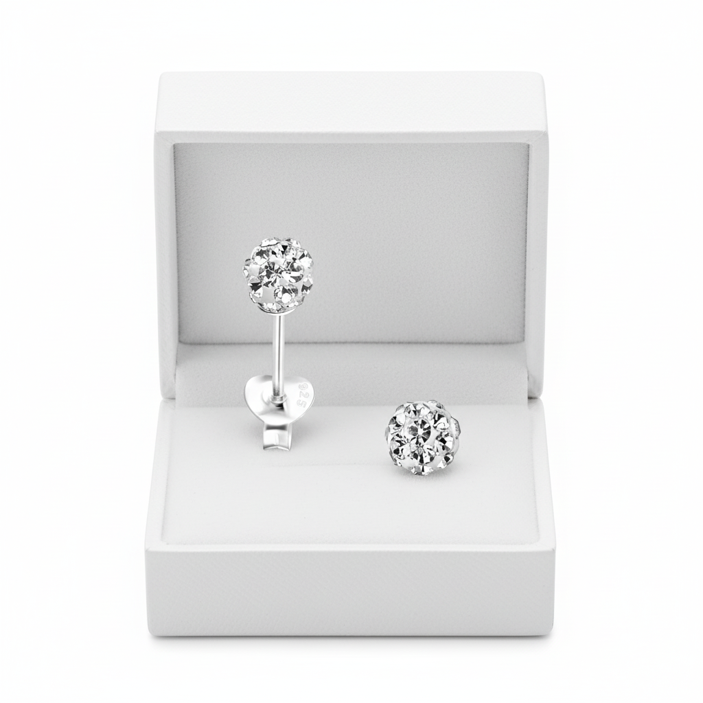 Sterling silver girls crystal stud earrings by Melchior Jewellery in white gift box