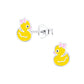 Melchior Jewellery sterling silver girls duck studs in yellow with pink bow for children