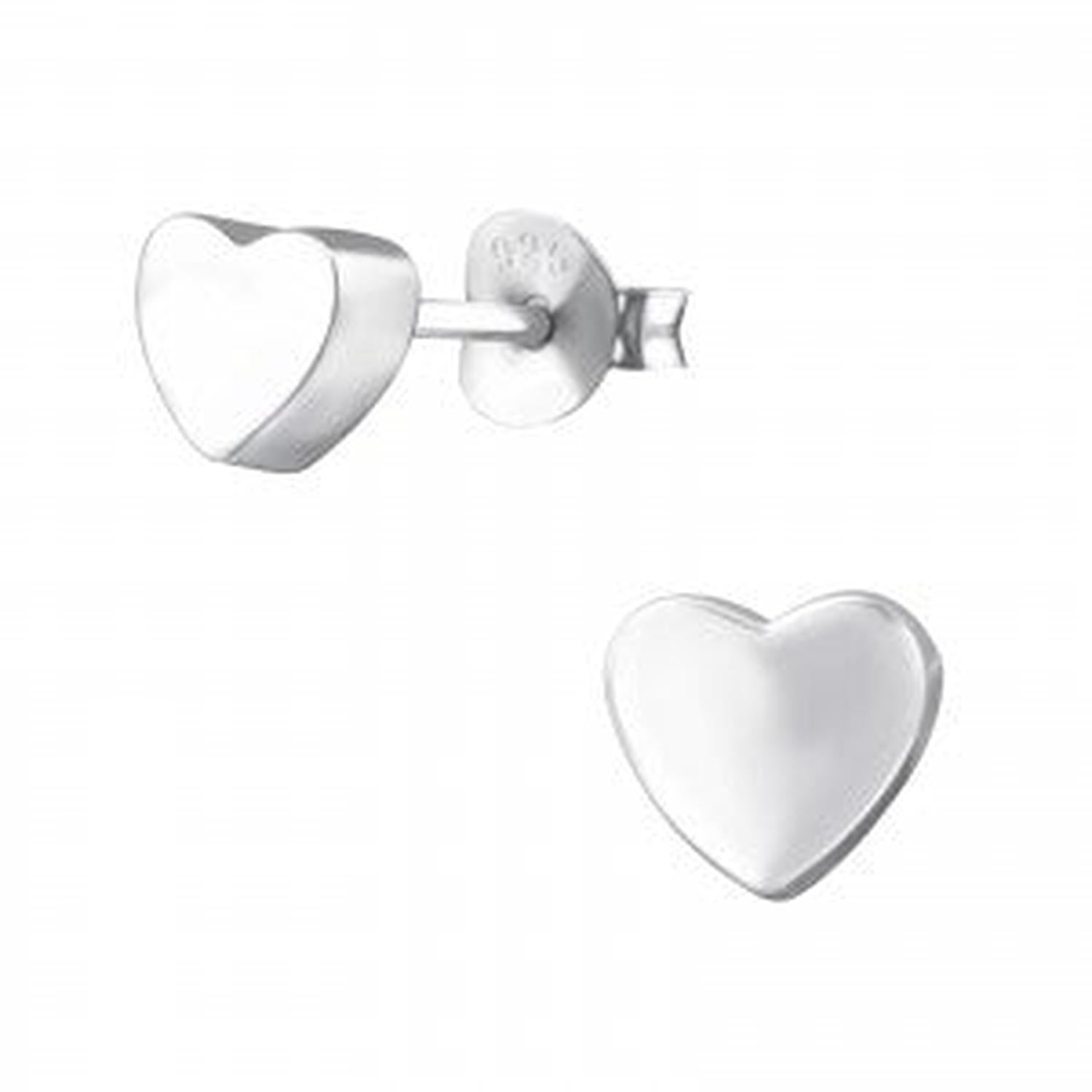 Sterling silver girls heart stud earrings children's jewellery by Melchior Jewellery in shiny silver