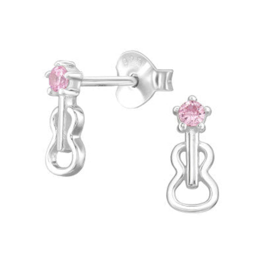 Melchior Jewellery sterling silver guitar earrings for kids with pink gemstone studs