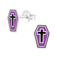 Melchior Jewellery sterling silver Halloween earrings for kids in coffin shape with purple and black enamel