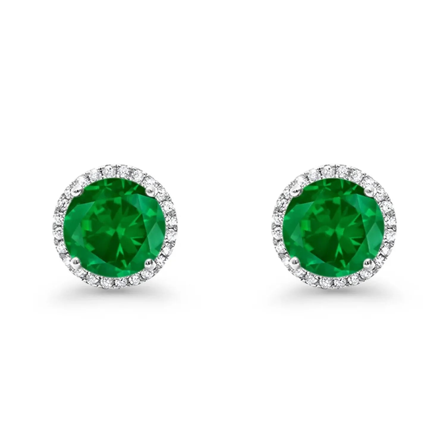 Melchior Jewellery sterling silver halo wedding emerald CZ stud earrings with vibrant green stones and sparkling clear CZ halo