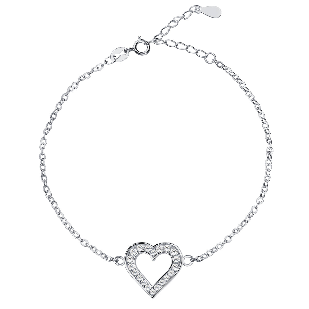 Sentiell sterling silver heart bracelet with delicate chain and sparkling crystal heart charm