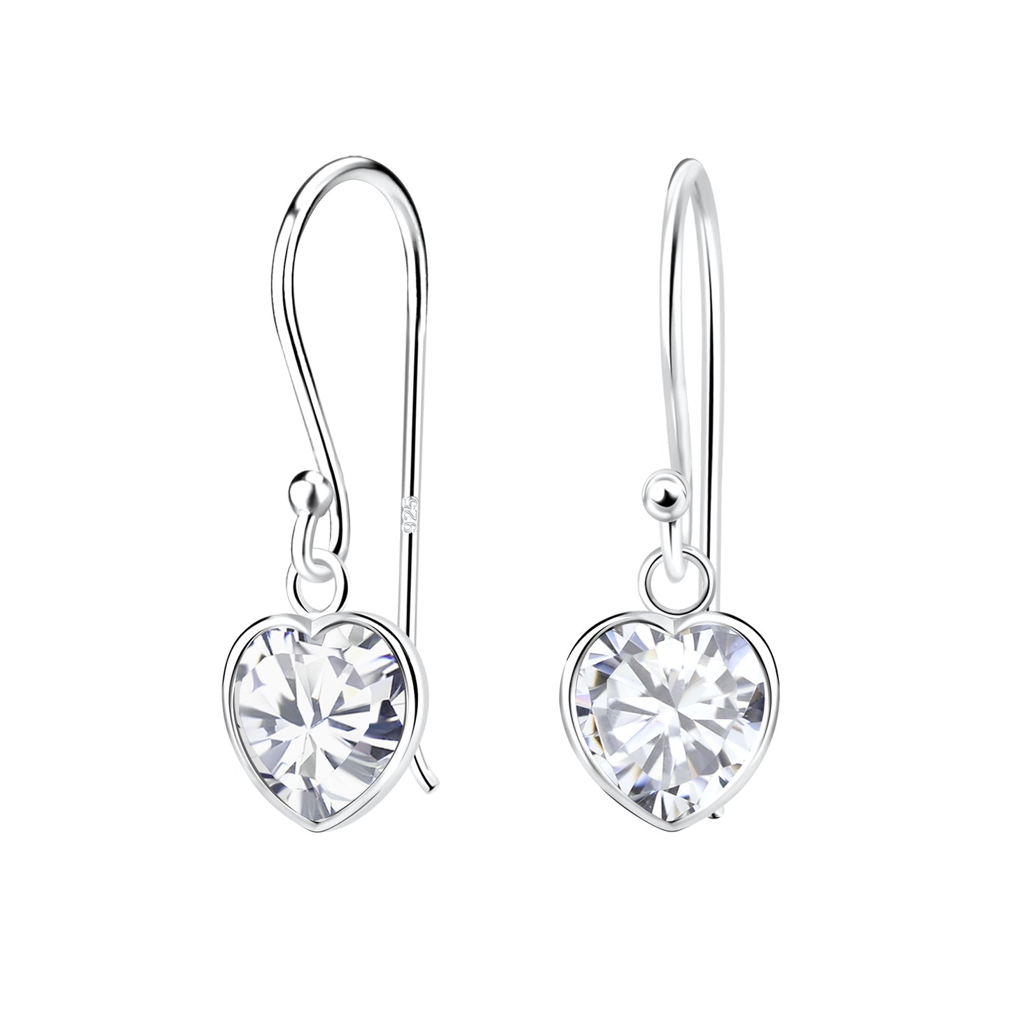 Melchior Jewellery sterling silver heart drop earrings with clear crystal heart charms for women