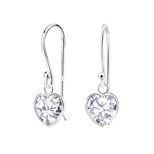 Melchior Jewellery sterling silver heart drop earrings with clear crystal heart charms for women