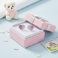 Sterling silver heart earrings for kids with pink and clear stones in a pink gift box by Melchior Jewellery