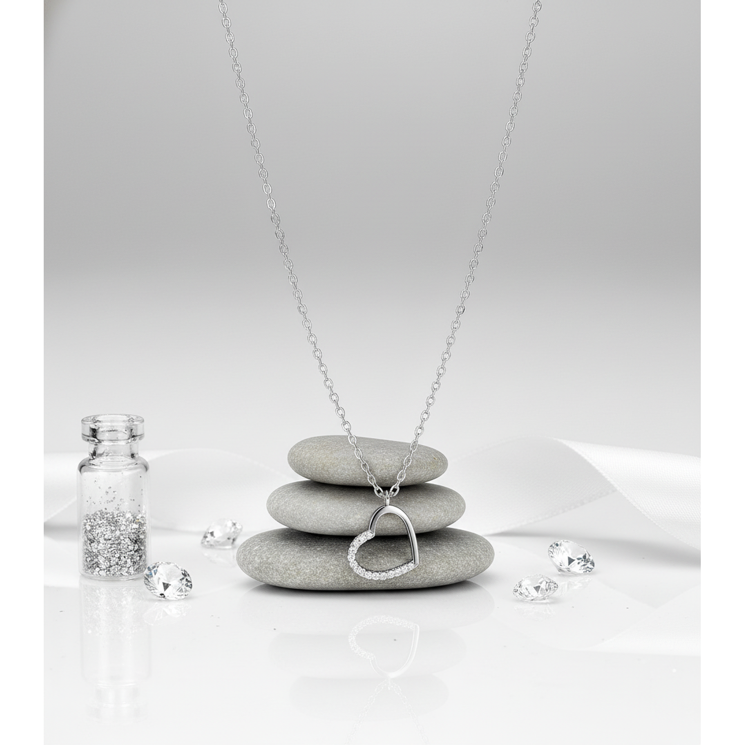 Melchior Jewellery sterling silver heart necklace for women with sparkling crystals on delicate open heart pendant and chain