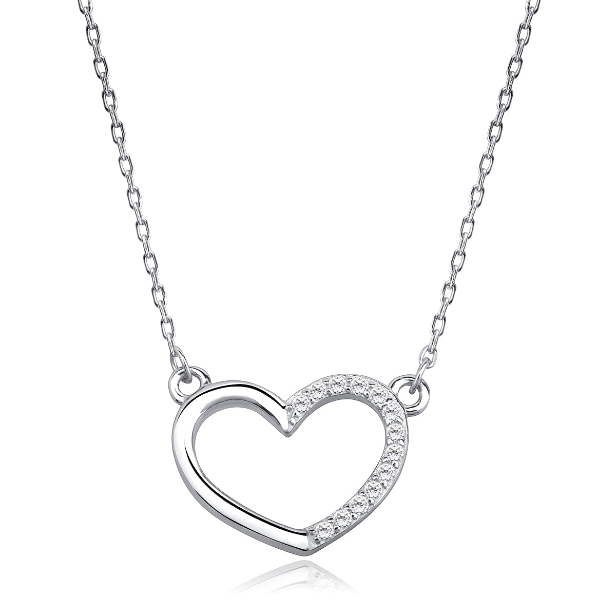 Sentiell sterling silver heart pendant necklace with delicate chain and crystal detailing
