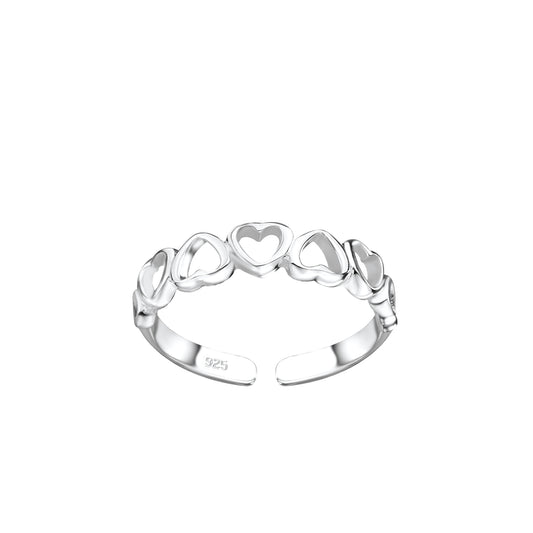 Melchior Jewellery sterling silver heart toe ring with delicate linked hearts design