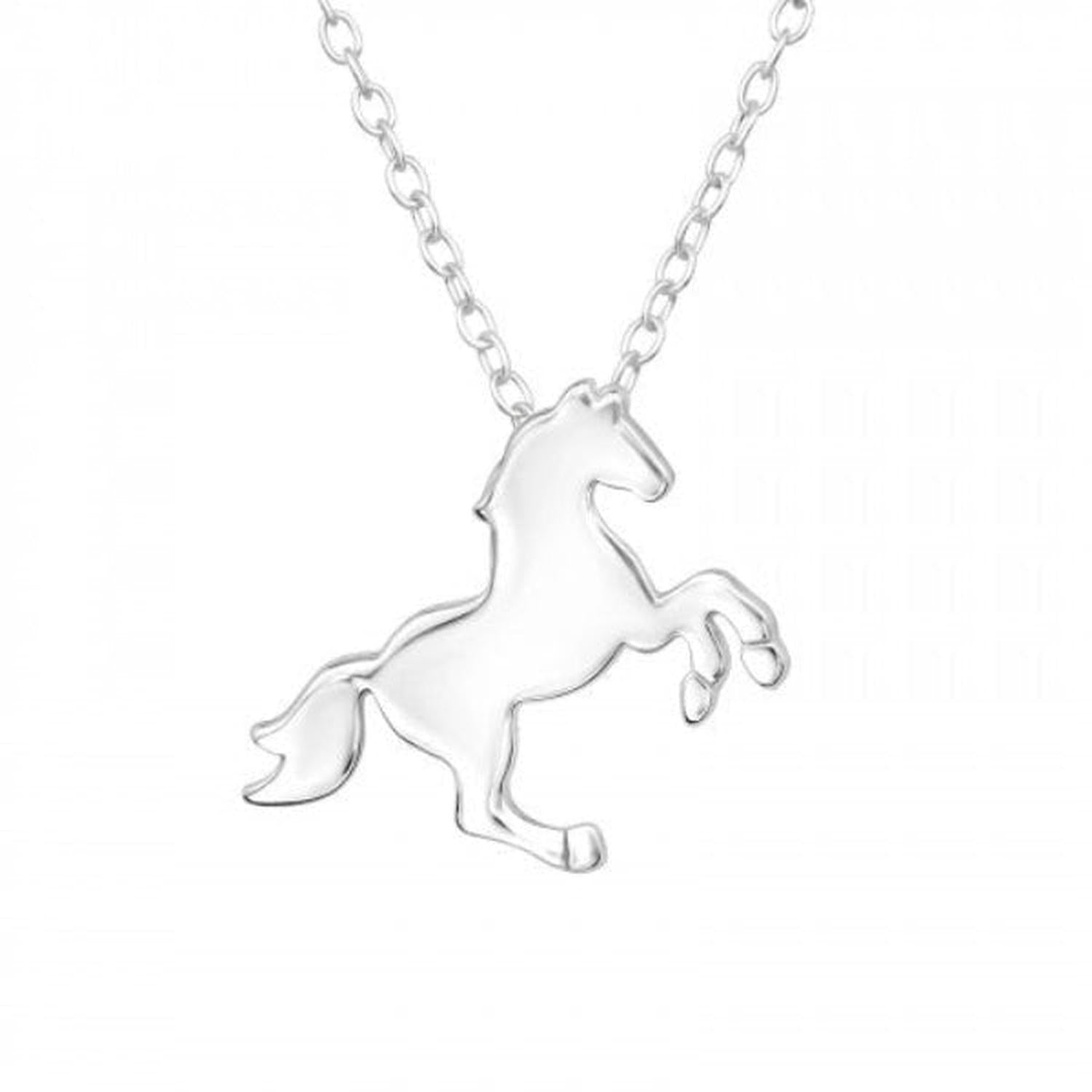 Melchior Jewellery sterling silver horse necklace with a polished finish on a delicate chain
